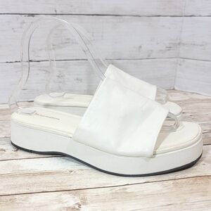 Reformation Rue Platform Slide Sandals In White Leather